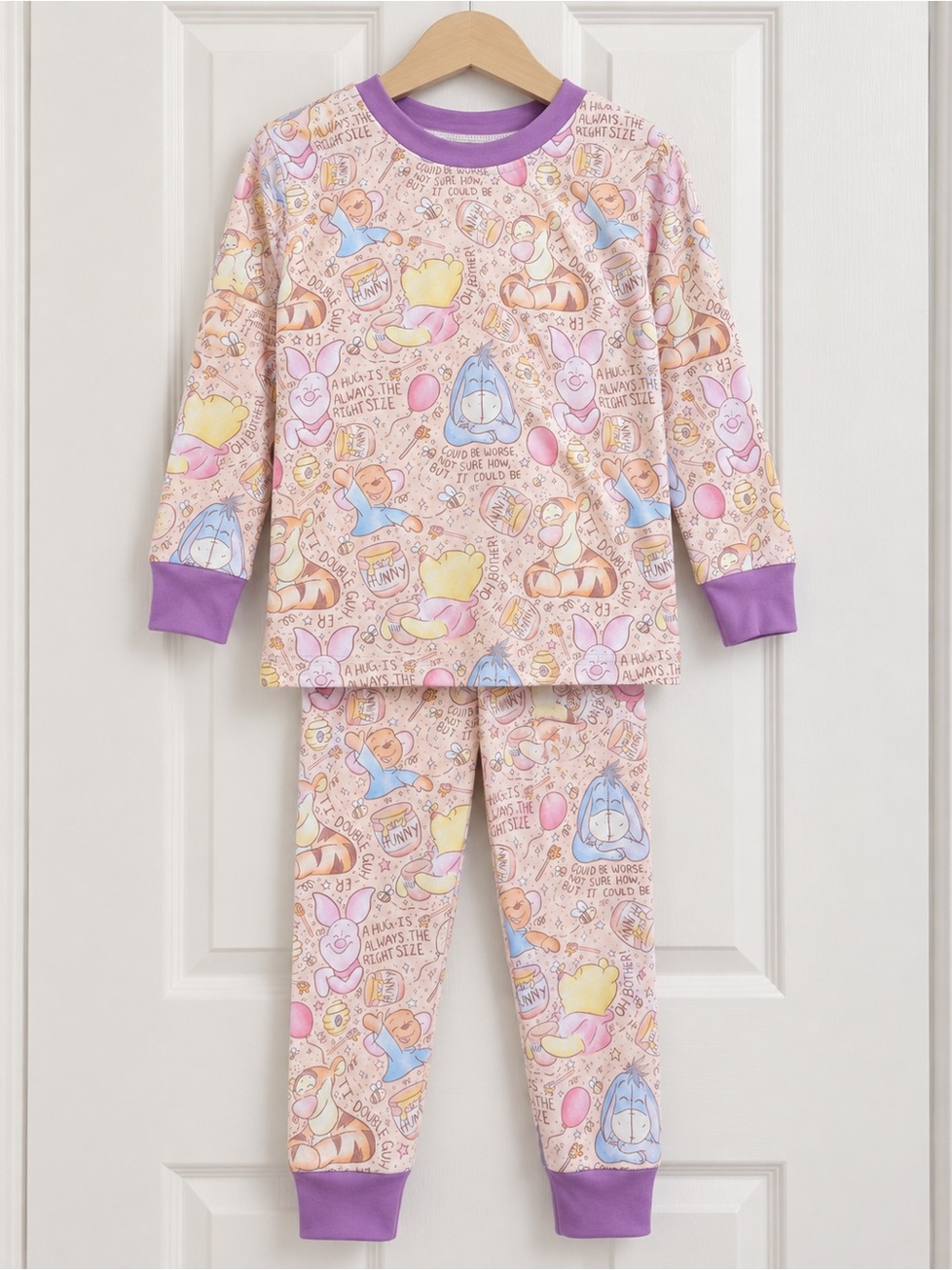Girls' Winnie the Pooh Pastel Character Pajama Set with Purple Trim